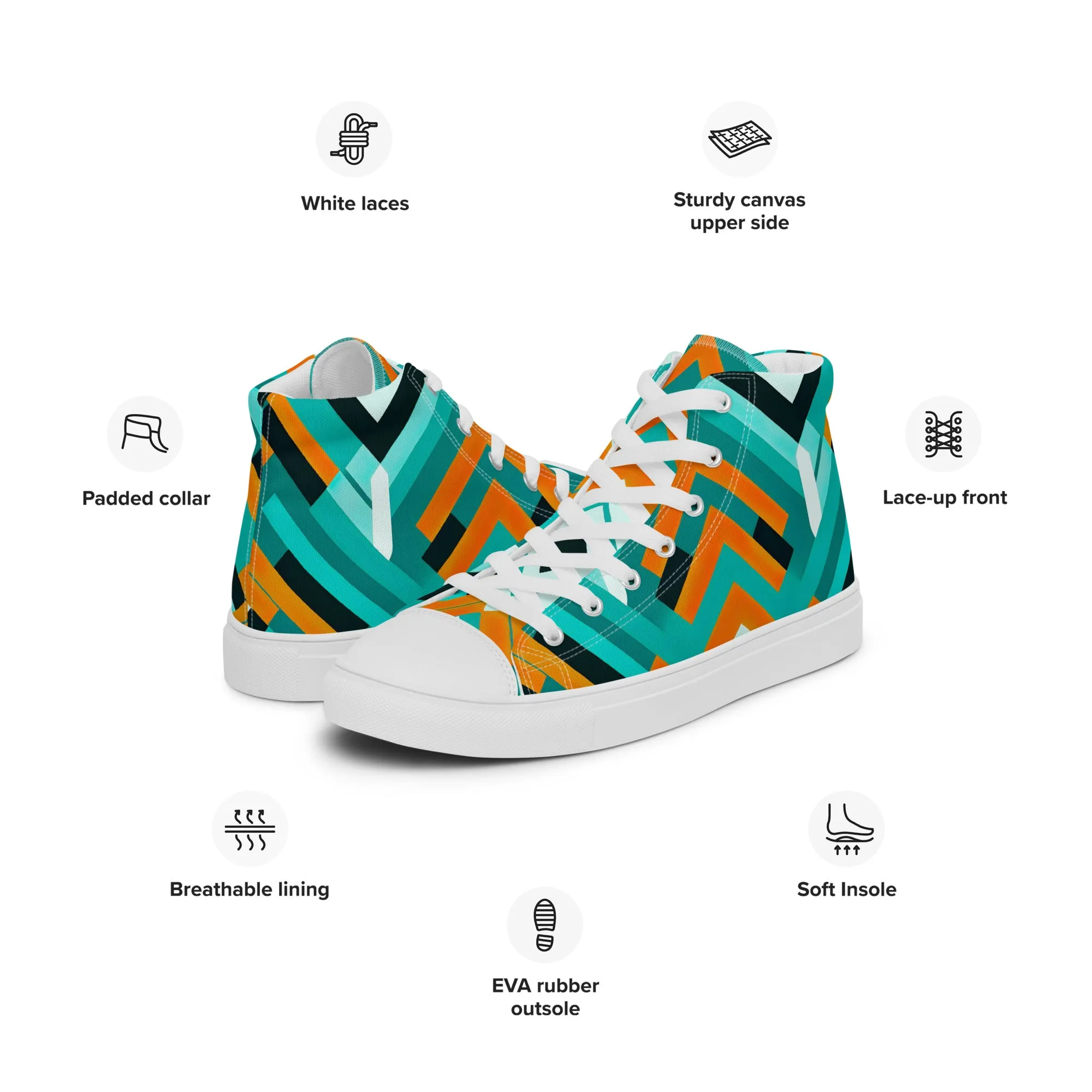 Women’s Teal Kente High Top Canvas Shoes